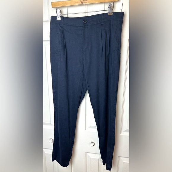 VINCE. Navy Blue Linen Blends Pants Joggers Pleated Front High Rise Waist Ankle - Picture 3 of 12